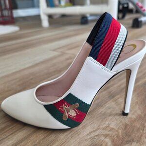 Gucci Sylvie White Tri-color Leather Bumble Bee Shoes Eur. 35.5